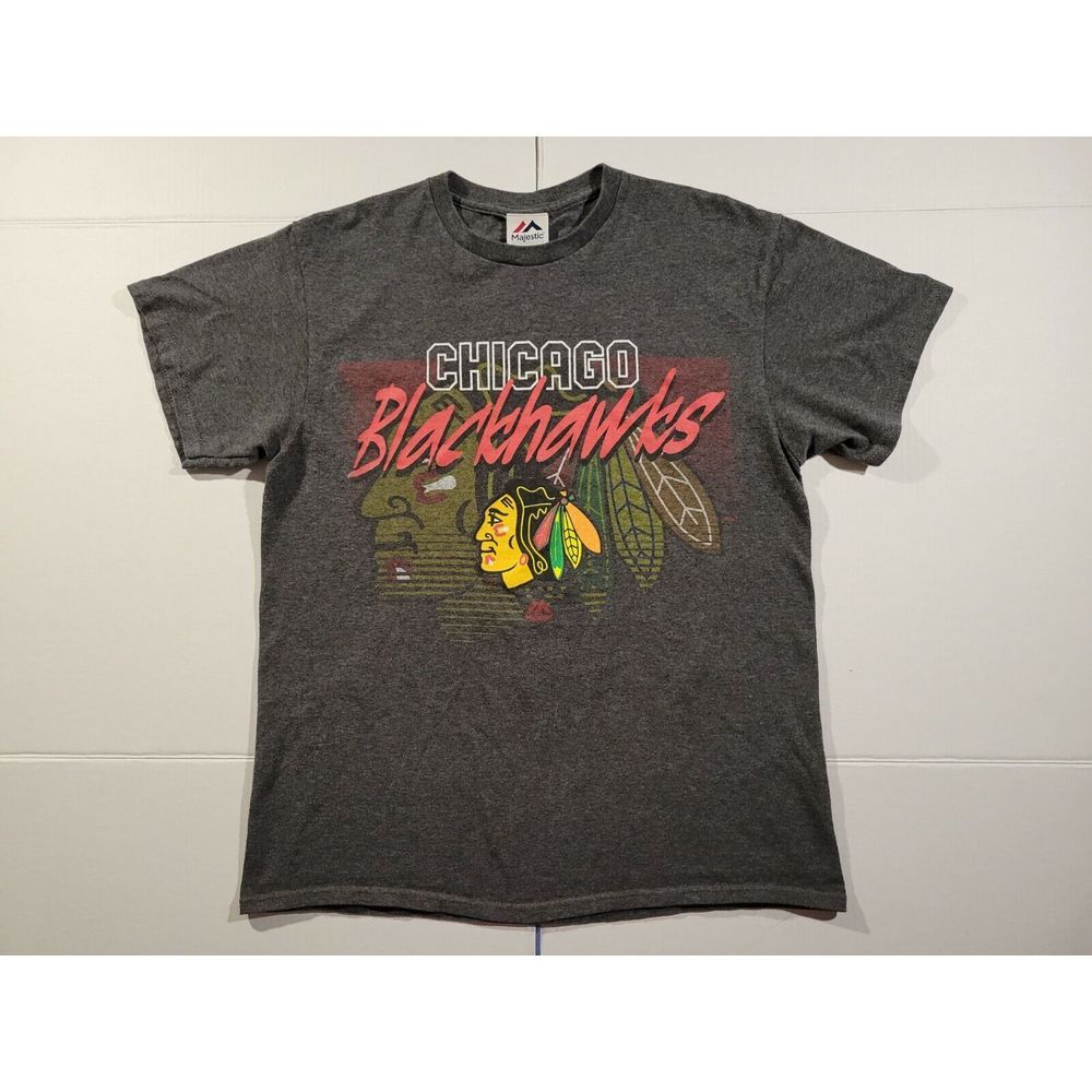 Retro Y2K Chicago Blackhawks NHL Majestic Spelled Out Mens Size M Hockey